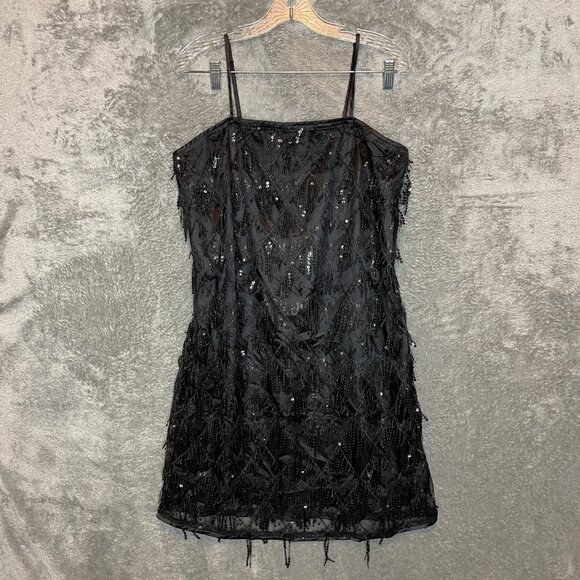 Women Classy 20s Flapper Party Cosplay Sequin Tassels Mini Shift Dress M NWT - Picture 1 of 13